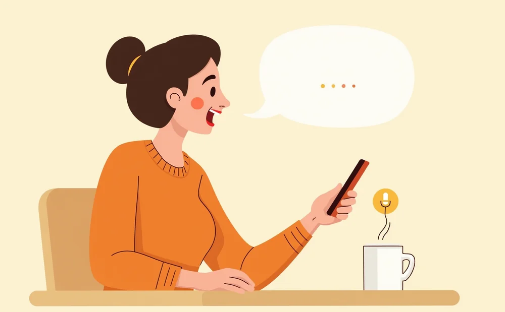 A candidate answering interview questions out loud to her phone