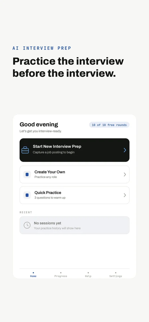 Rehearse Interview — home screen